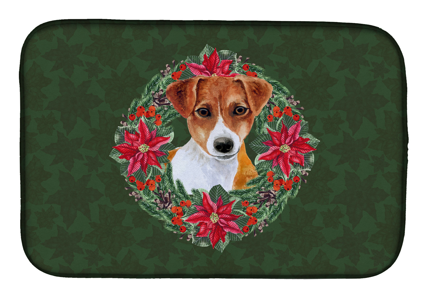 Jack Russell Terrier Poinsetta Wreath Dish Drying Mat CK1555DDM