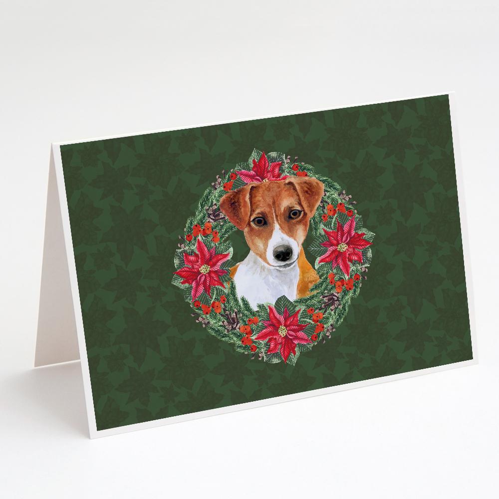 Buy this Jack Russell Terrier Poinsetta Wreath Greeting Cards and Envelopes Pack of 8