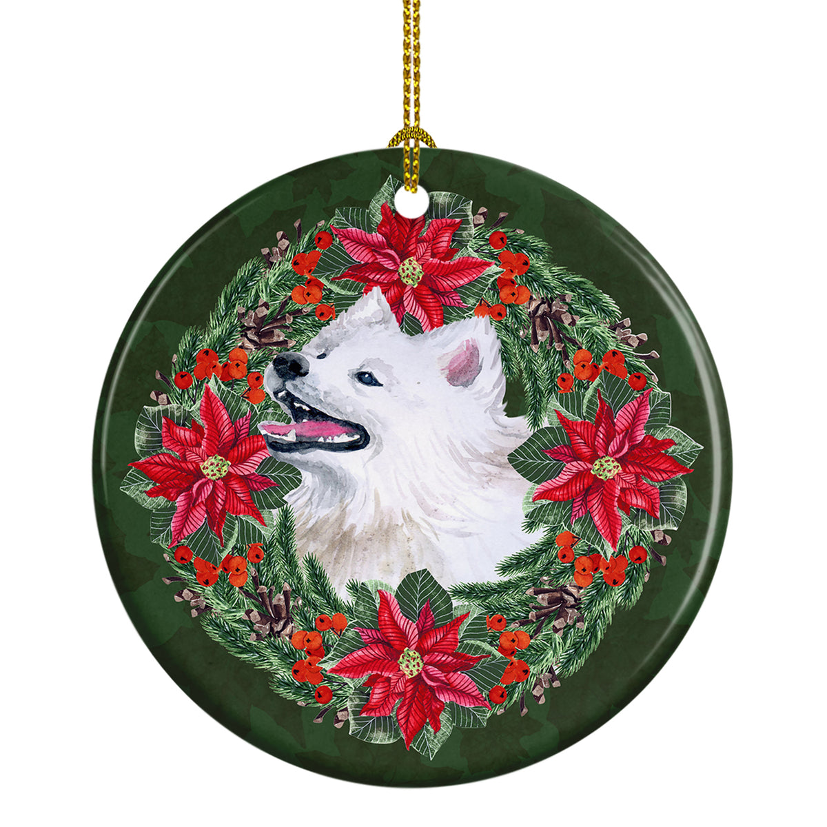 Buy this Samoyed Poinsetta Wreath Ceramic Ornament