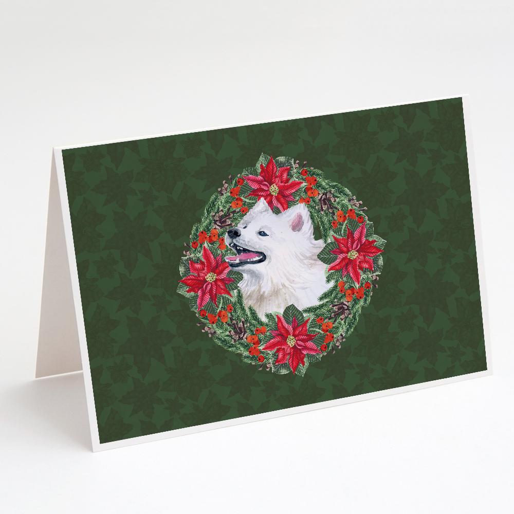 Buy this Samoyed Poinsetta Wreath Greeting Cards and Envelopes Pack of 8
