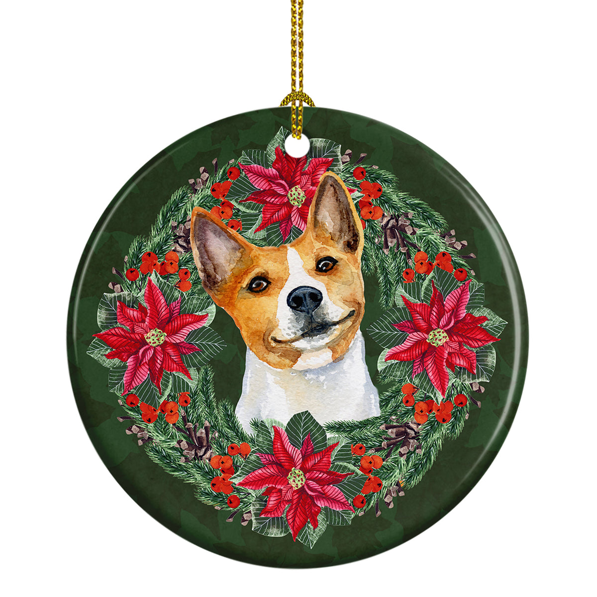Buy this Basenji Poinsetta Wreath Ceramic Ornament