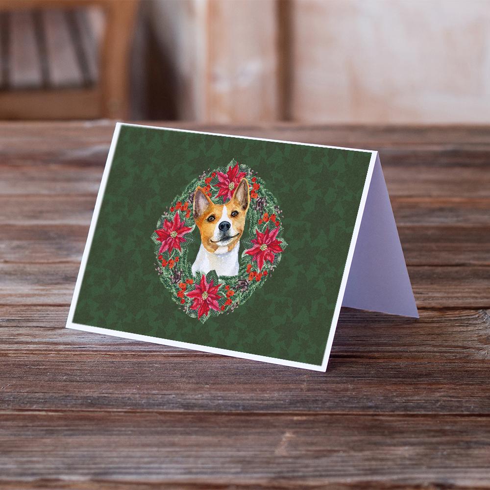 Basenji Poinsetta Wreath Greeting Cards and Envelopes Pack of 8 - the-store.com
