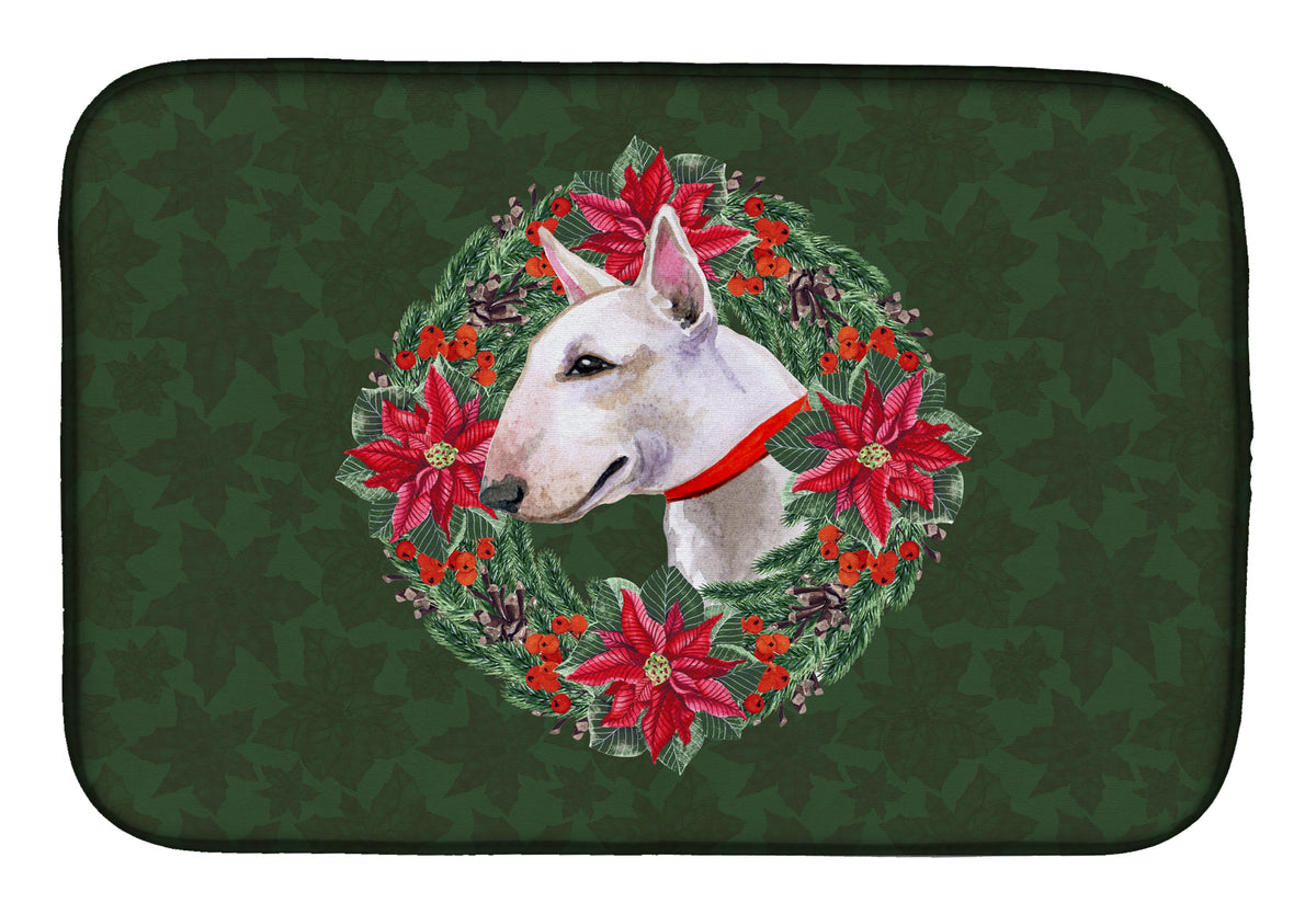 Bull Terrier Poinsetta Wreath Dish Drying Mat CK1559DDM  the-store.com.