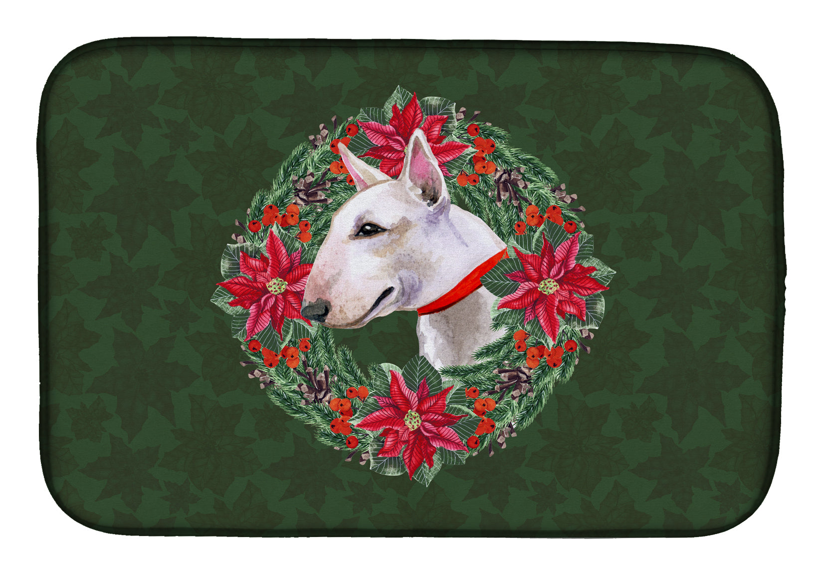Bull Terrier Poinsetta Wreath Dish Drying Mat CK1559DDM