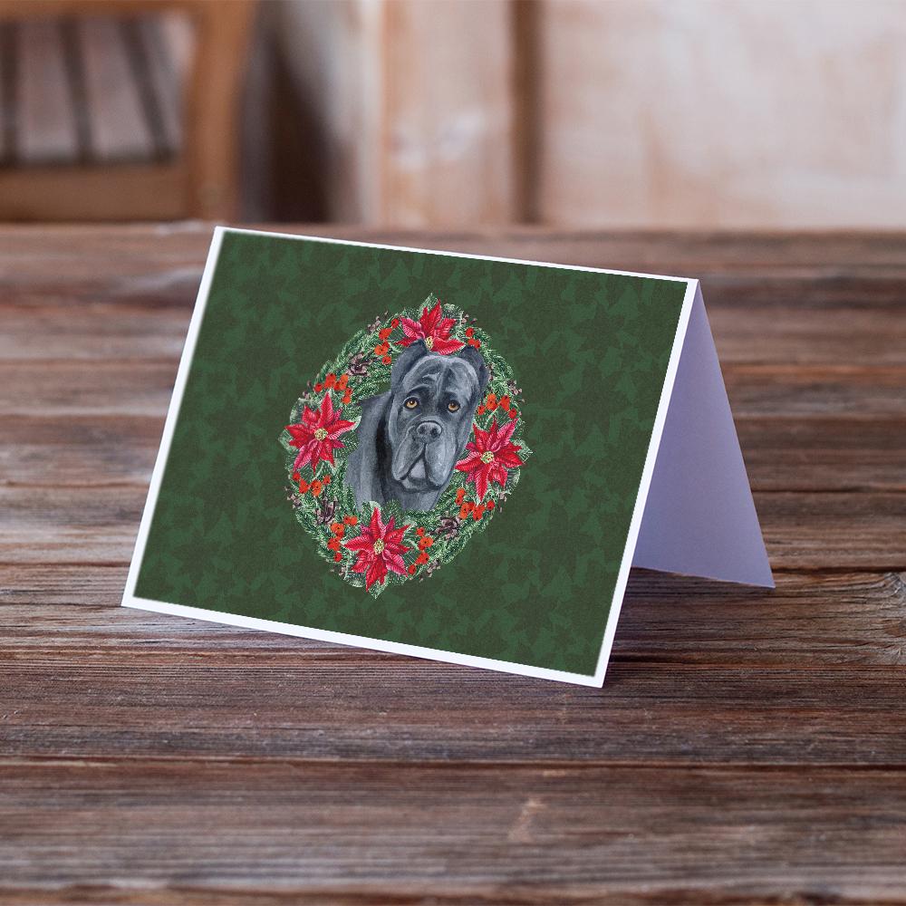 Cane Corso Poinsetta Wreath Greeting Cards and Envelopes Pack of 8 - the-store.com