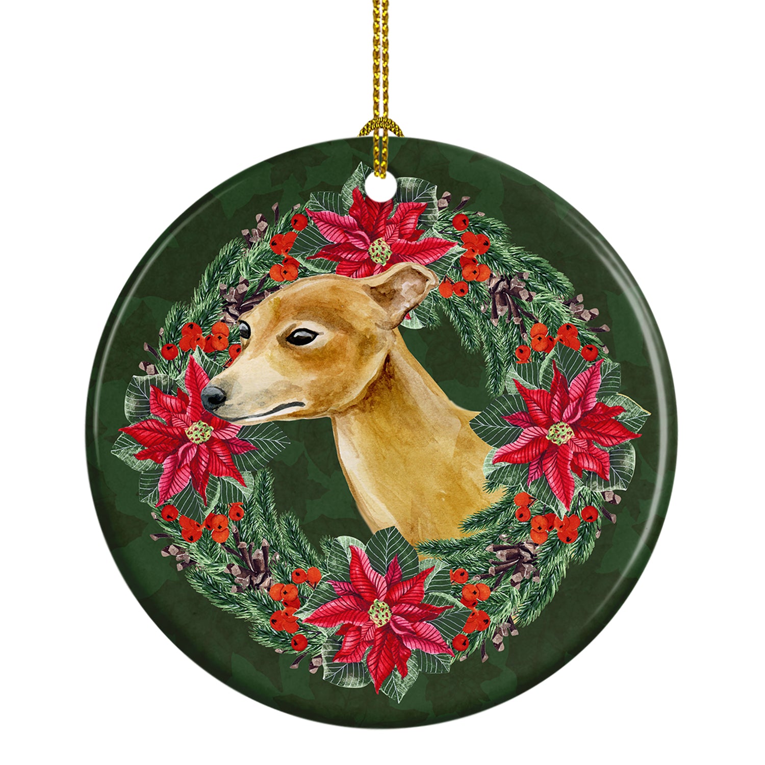 Buy this Italian Greyhound Poinsetta Wreath Ceramic Ornament