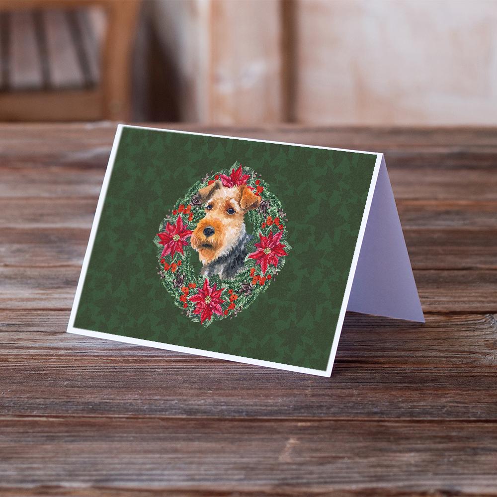 Welsh Terrier Poinsetta Wreath Greeting Cards and Envelopes Pack of 8 - the-store.com
