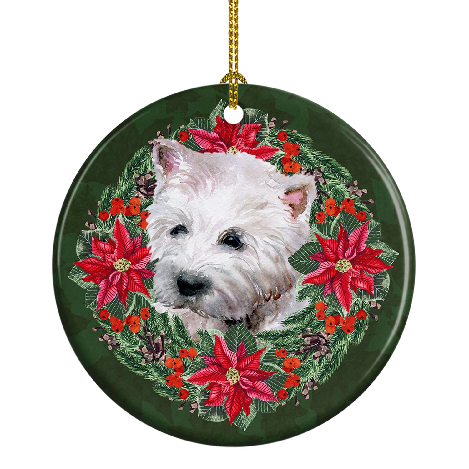 Buy this Westie Poinsetta Wreath Ceramic Ornament