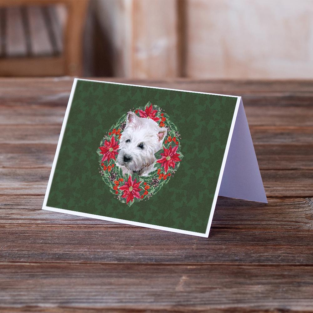 Westie Poinsetta Wreath Greeting Cards and Envelopes Pack of 8 - the-store.com