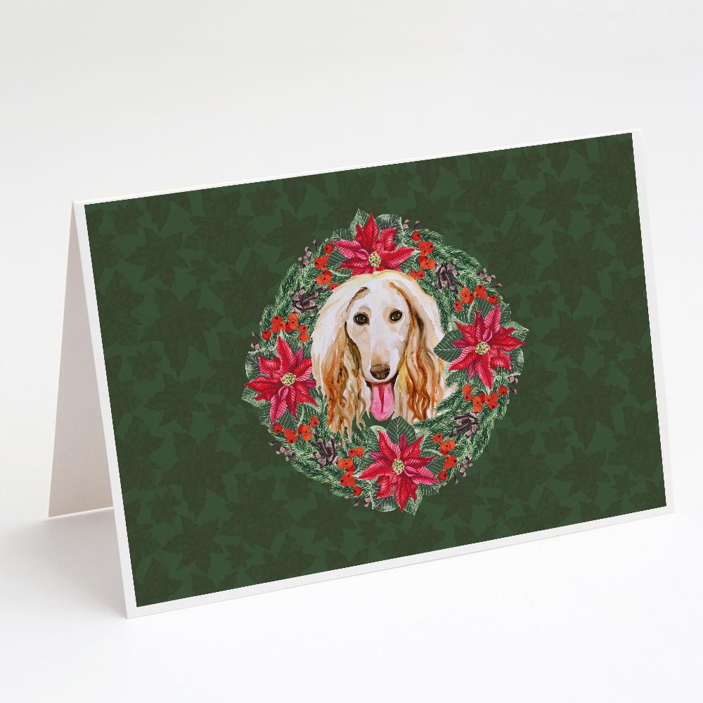 Buy this Afghan Hound Poinsetta Wreath Greeting Cards and Envelopes Pack of 8