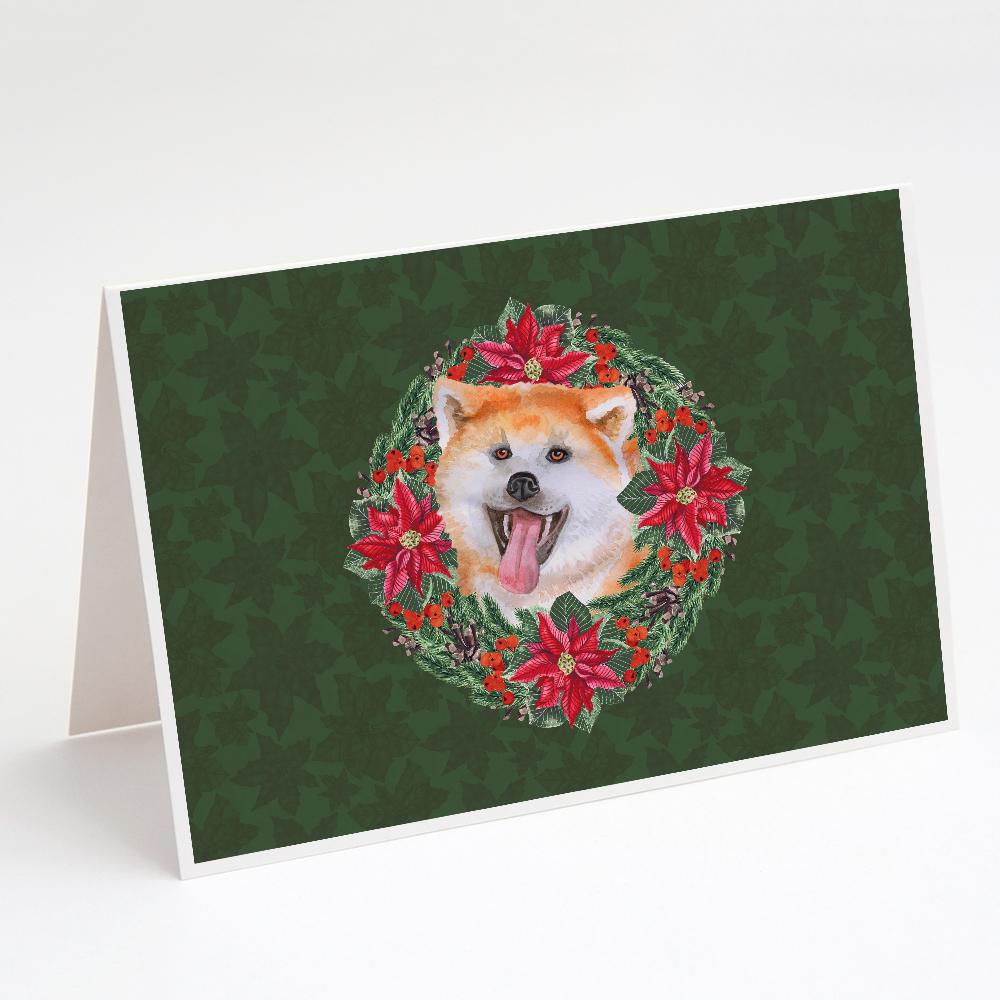 Buy this Akita Poinsetta Wreath Greeting Cards and Envelopes Pack of 8