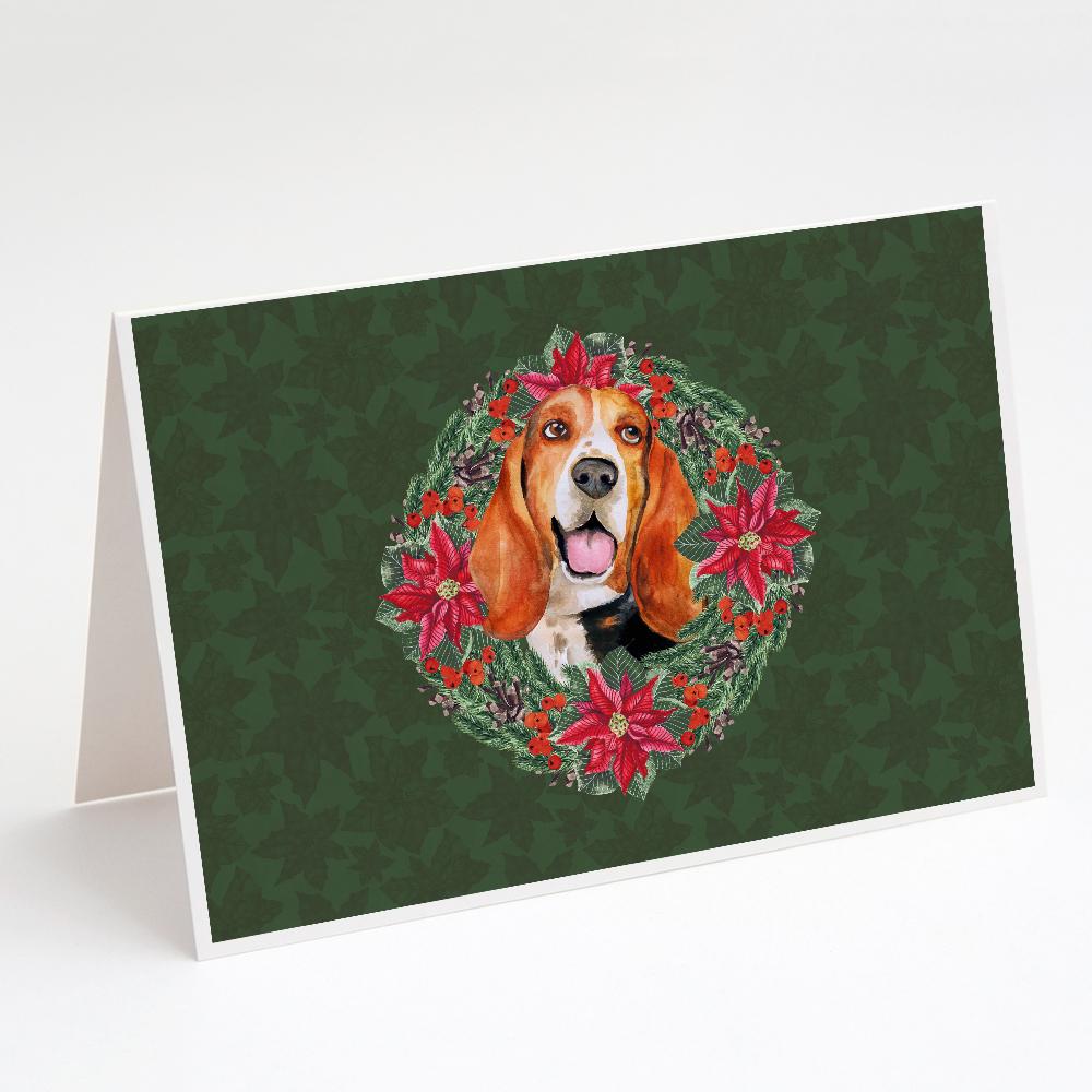 Buy this Basset Hound Poinsetta Wreath Greeting Cards and Envelopes Pack of 8