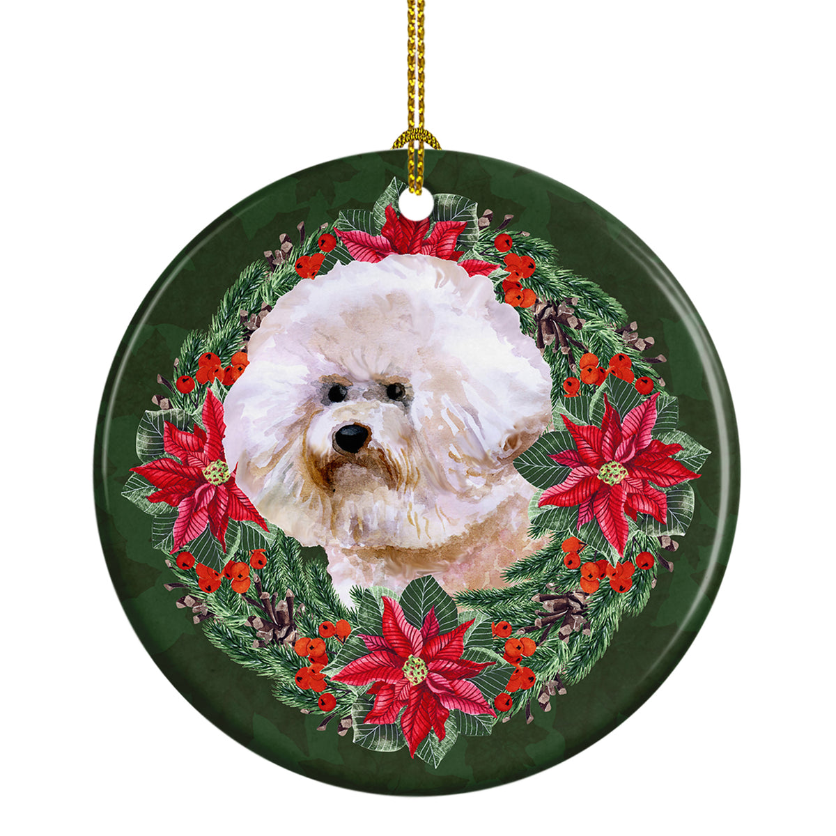 Buy this Bichon Frise #2 Poinsetta Wreath Ceramic Ornament
