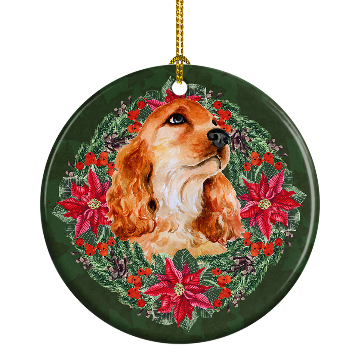 Buy this Cocker Spaniel Poinsetta Wreath Ceramic Ornament