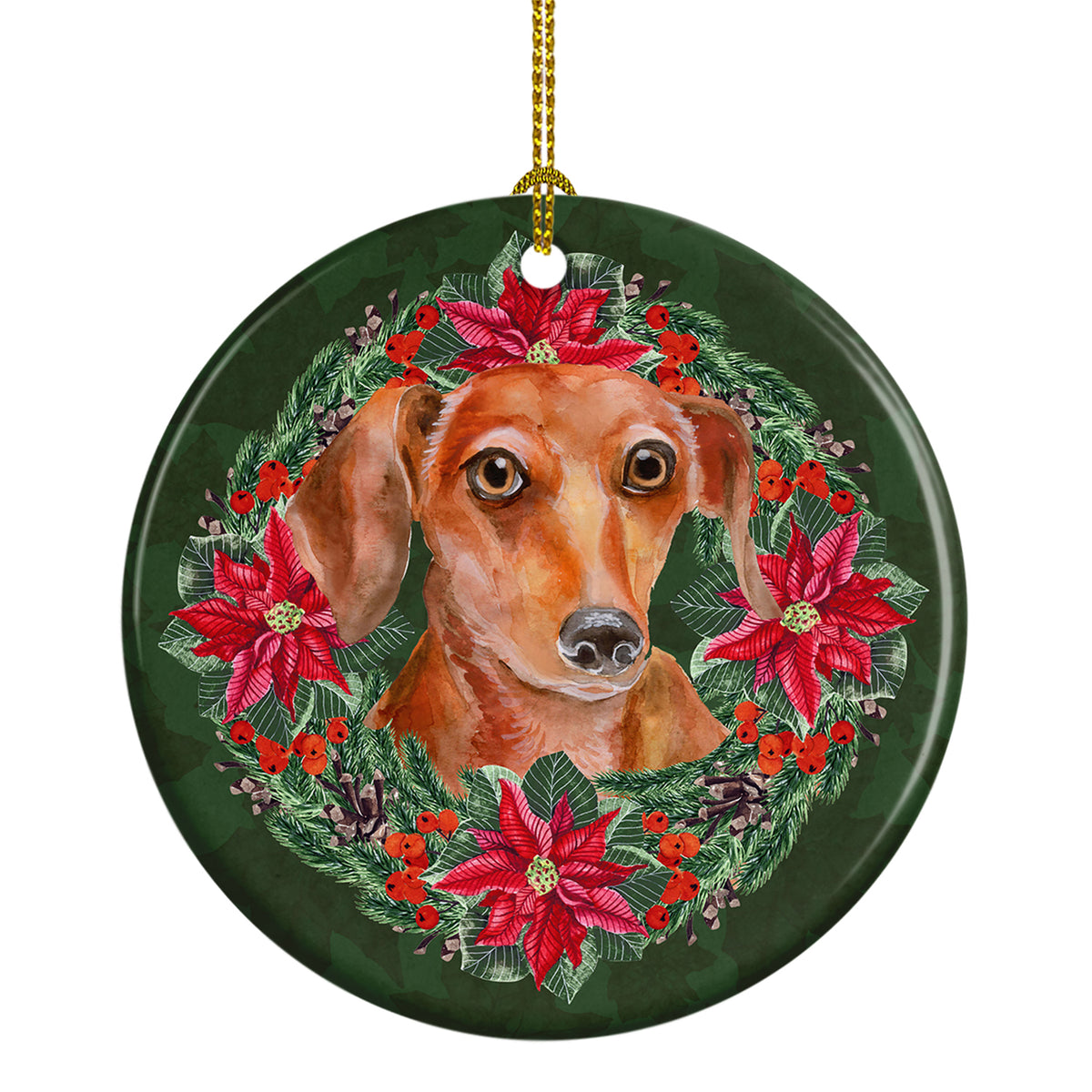 Buy this Red Dachshund Poinsetta Wreath Ceramic Ornament