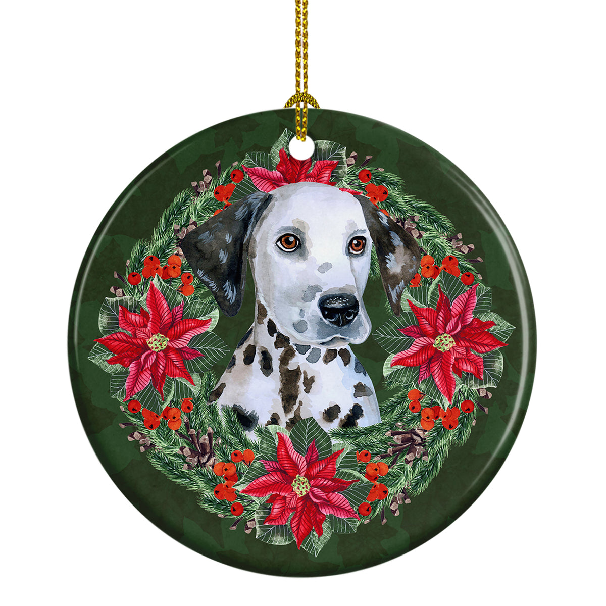Buy this Dalmatian Puppy Poinsetta Wreath Ceramic Ornament