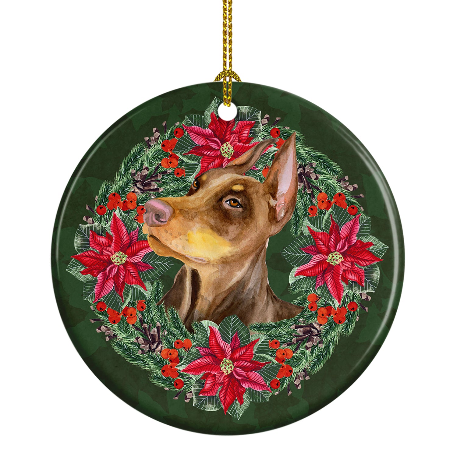 Buy this Doberman Pinscher Poinsetta Wreath Ceramic Ornament