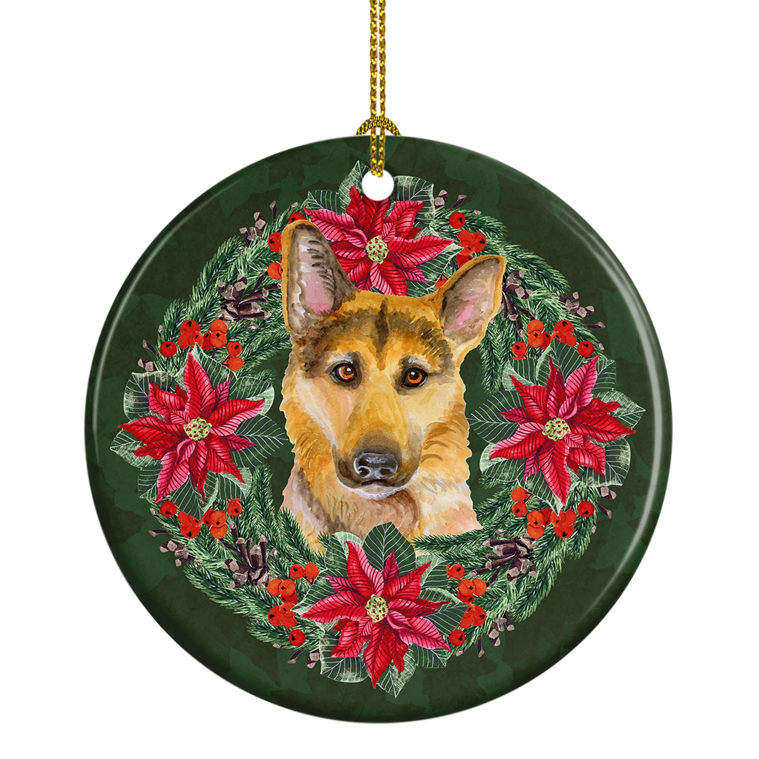 Buy this German Shepherd #2 Poinsetta Wreath Ceramic Ornament