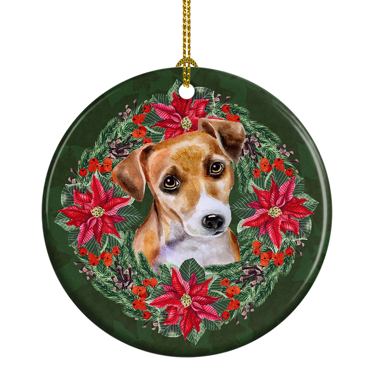 Buy this Jack Russell Terrier #2 Poinsetta Wreath Ceramic Ornament