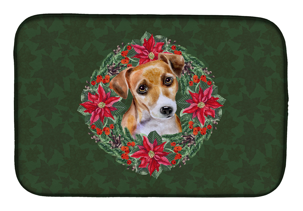 Jack Russell Terrier #2 Poinsetta Wreath Dish Drying Mat CK1579DDM