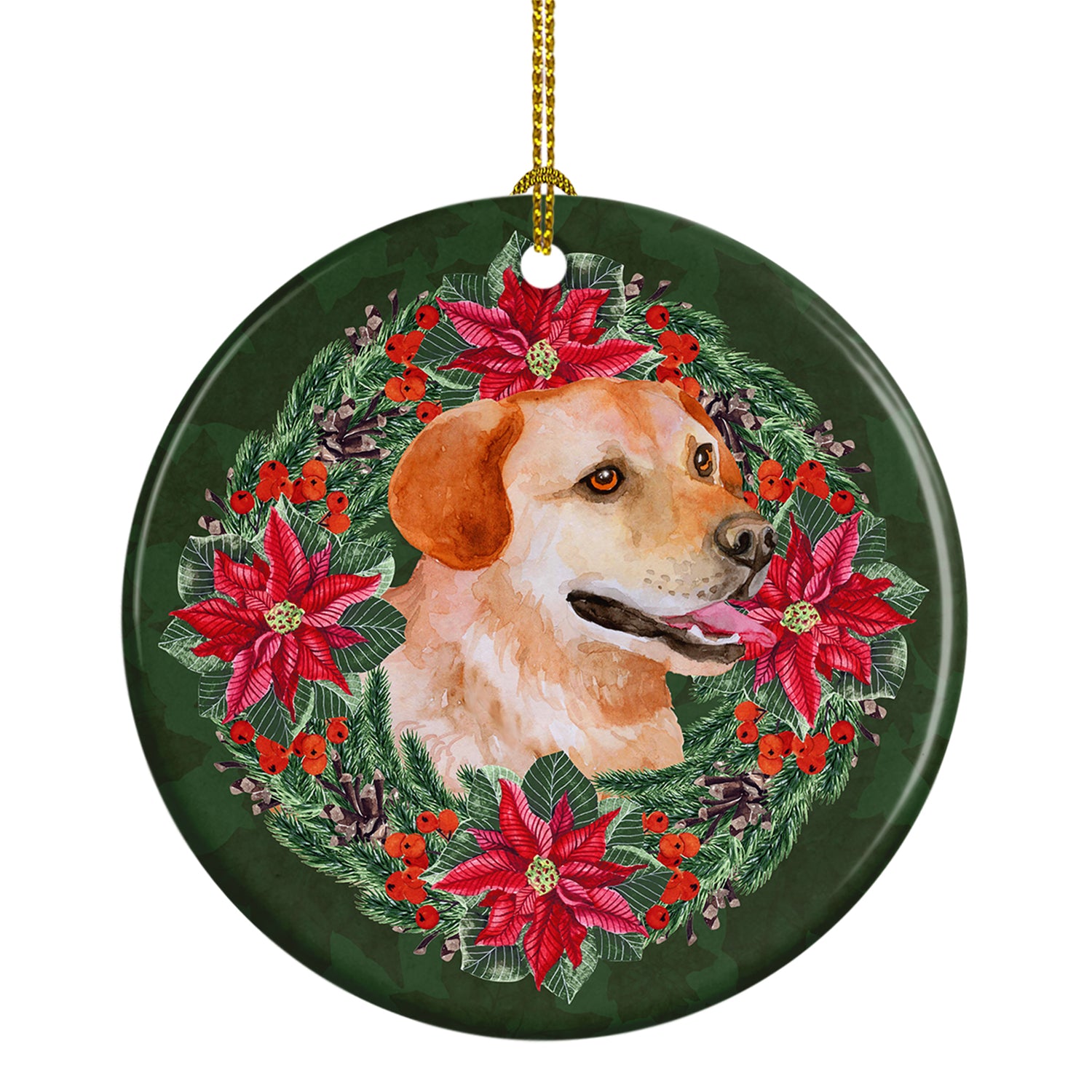 Buy this Labrador Retriever Poinsetta Wreath Ceramic Ornament