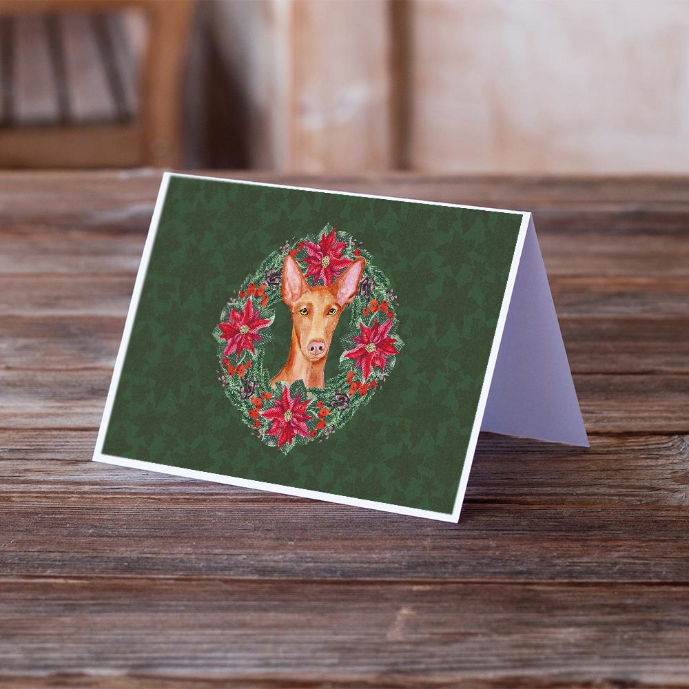 Pharaoh Hound Poinsetta Wreath Greeting Cards and Envelopes Pack of 8 - the-store.com