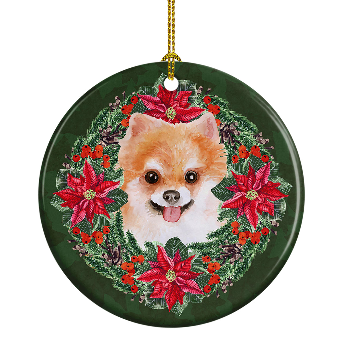 Buy this Pomeranian #2 Poinsetta Wreath Ceramic Ornament