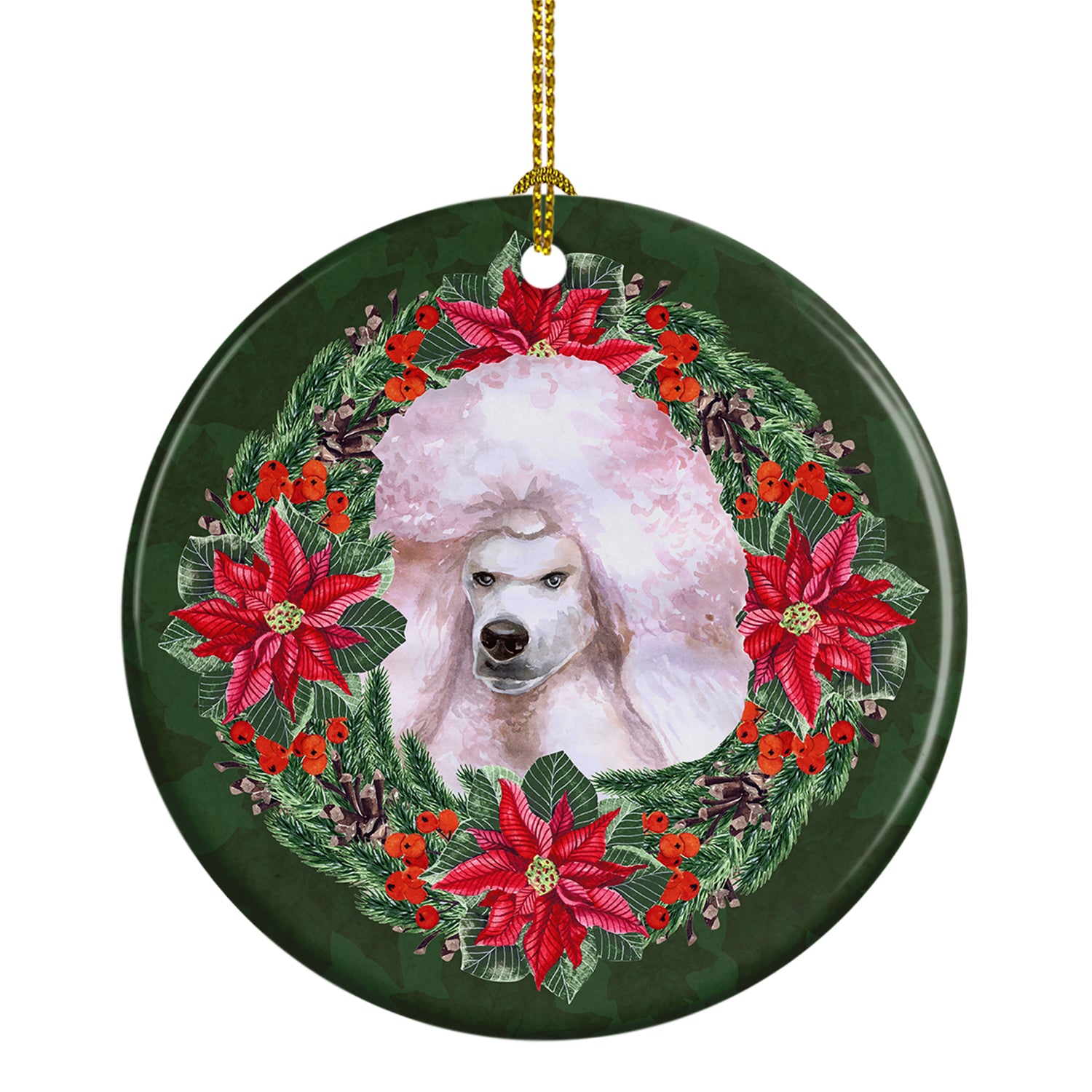 Buy this White Standard Poodle Poinsetta Wreath Ceramic Ornament