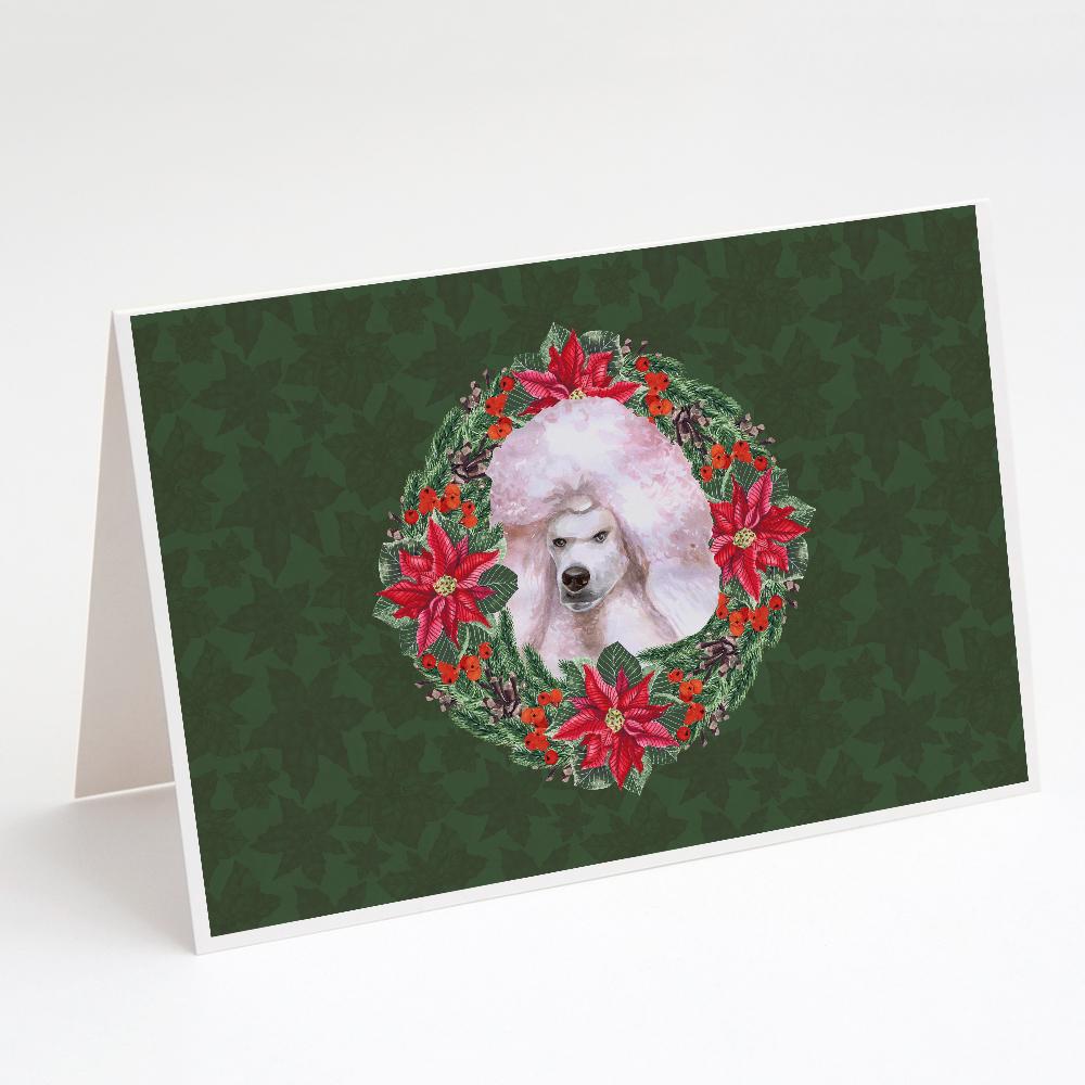 Buy this White Standard Poodle Poinsetta Wreath Greeting Cards and Envelopes Pack of 8