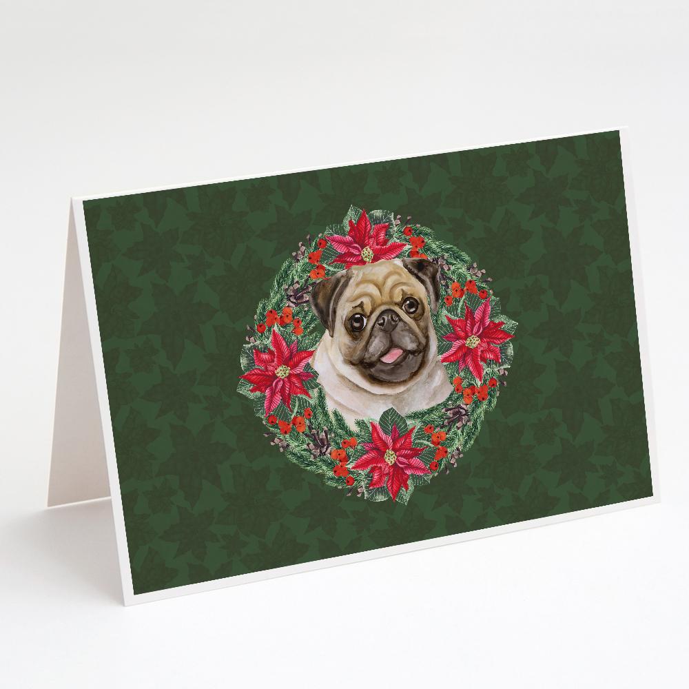 Buy this Fawn Pug Poinsetta Wreath Greeting Cards and Envelopes Pack of 8