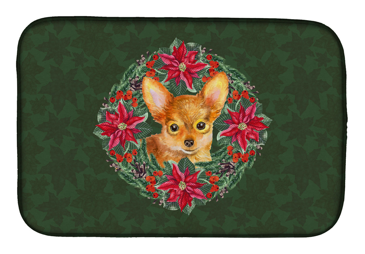 Toy Terrier Poinsetta Wreath Dish Drying Mat CK1588DDM  the-store.com.