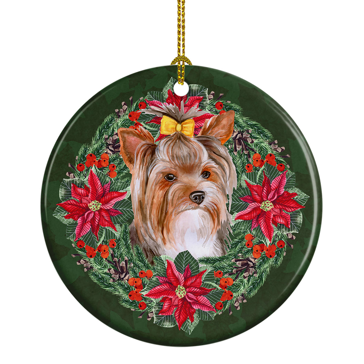 Buy this Yorkshire Terrier #2 Poinsetta Wreath Ceramic Ornament