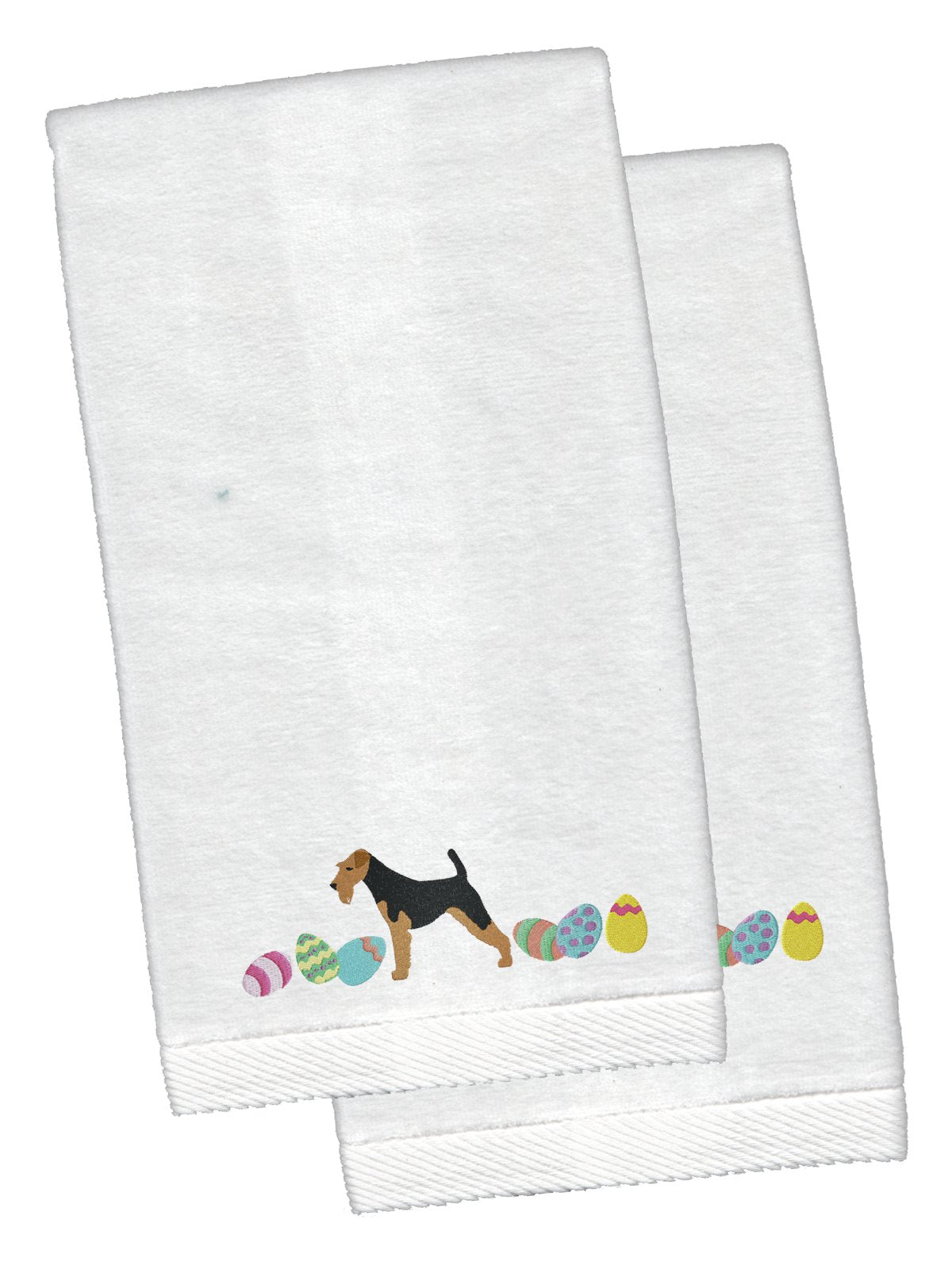 Airedale Terrier Easter White Embroidered Plush Hand Towel Set of 2 CK1594KTEMB by Caroline&#39;s Treasures