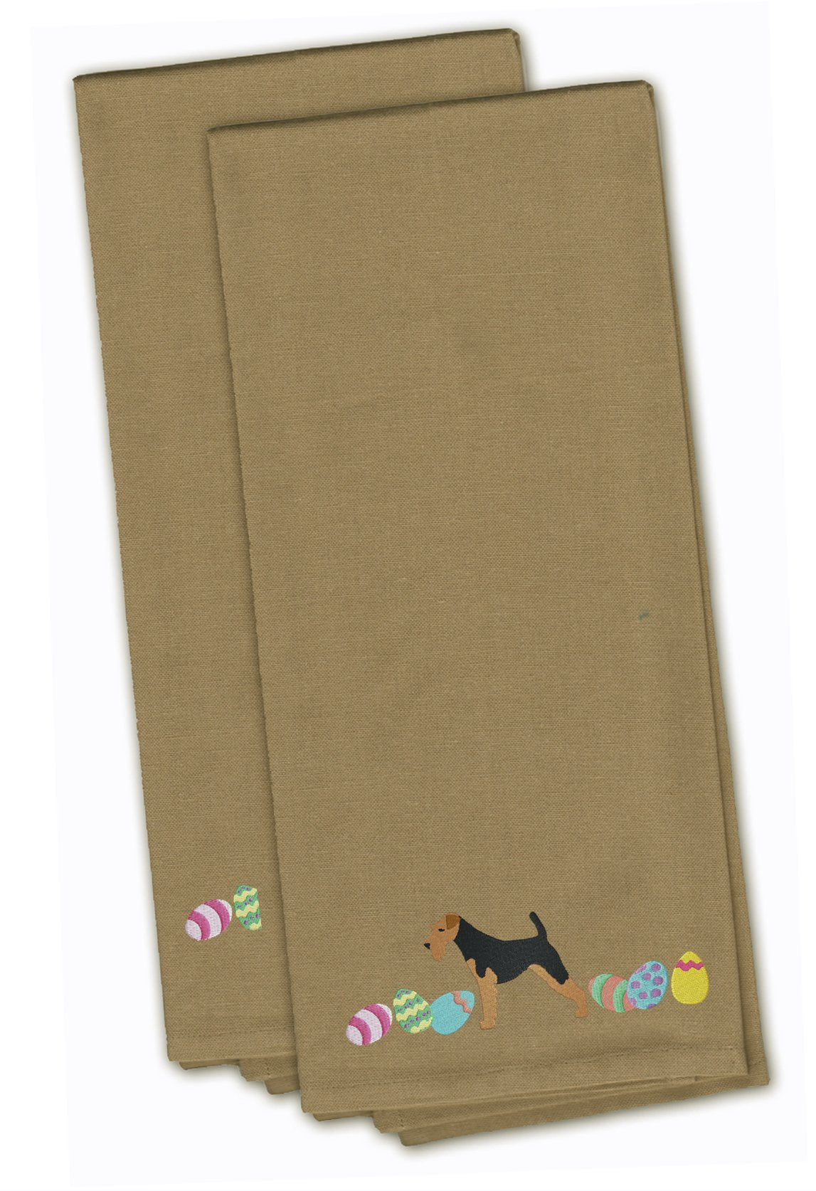 Airedale Terrier Easter Tan Embroidered Kitchen Towel Set of 2 CK1594TNTWE by Caroline&#39;s Treasures