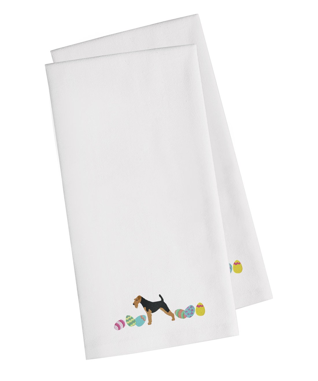 Airedale Terrier Easter White Embroidered Kitchen Towel Set of 2 CK1594WHTWE by Caroline&#39;s Treasures