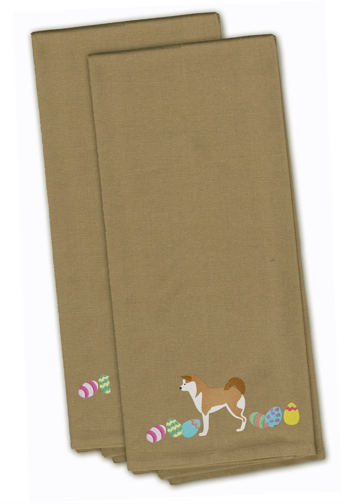 Akita Easter Tan Embroidered Kitchen Towel Set of 2 CK1595TNTWE by Caroline&#39;s Treasures