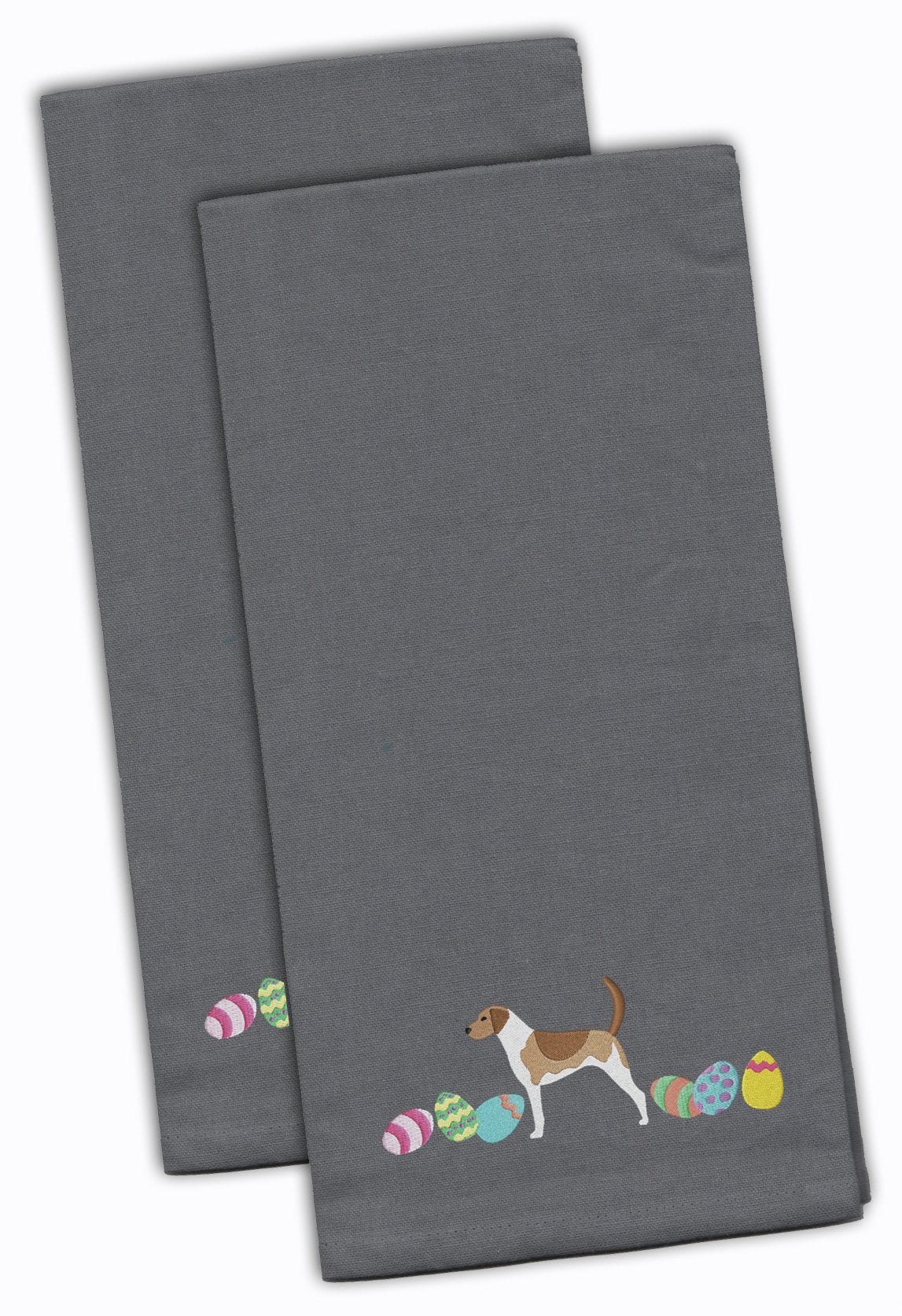American Foxhound Easter Gray Embroidered Kitchen Towel Set of 2 CK1596GYTWE by Caroline&#39;s Treasures