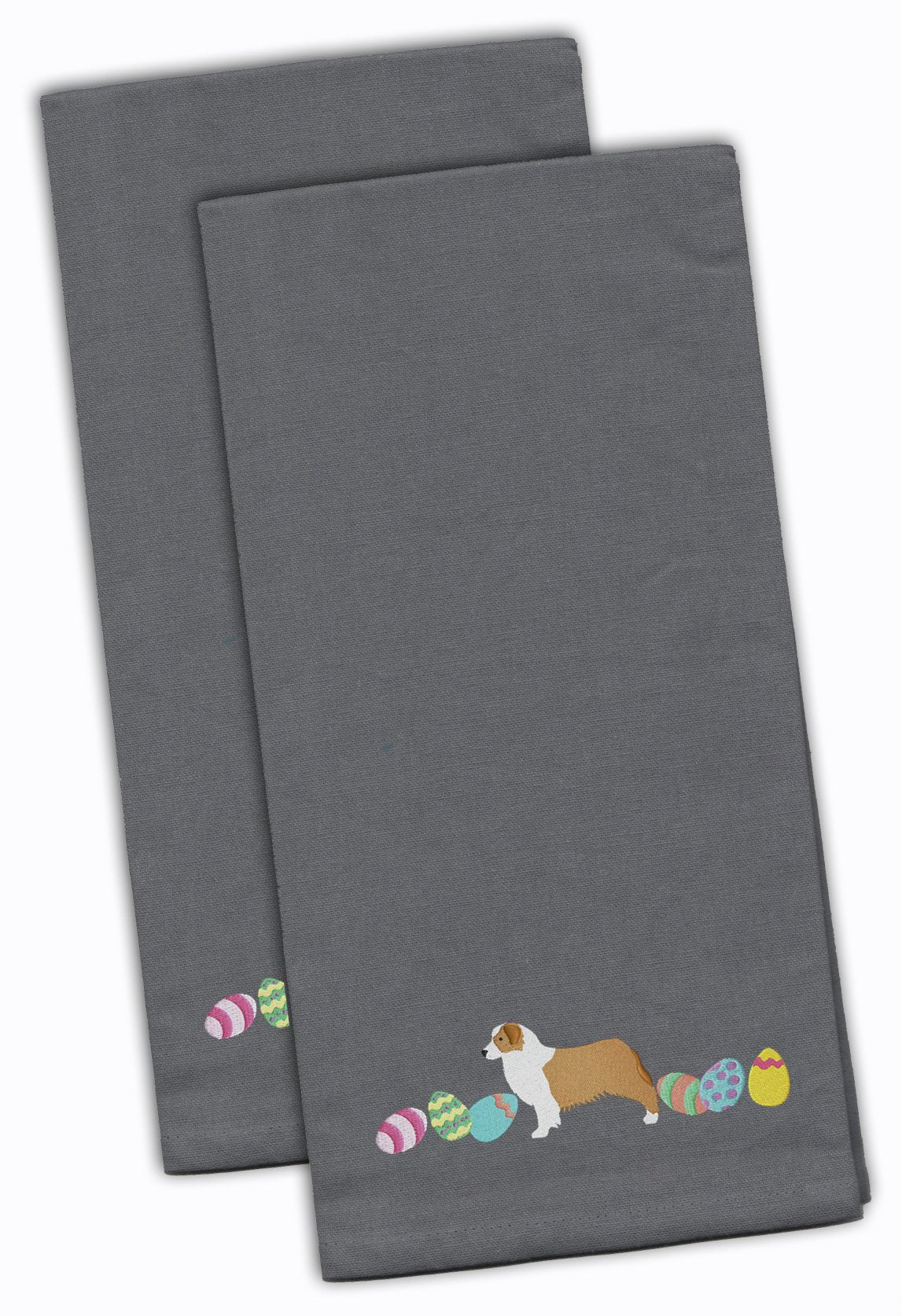 Australian Shepherd Easter Gray Embroidered Kitchen Towel Set of 2 CK1601GYTWE by Caroline&#39;s Treasures