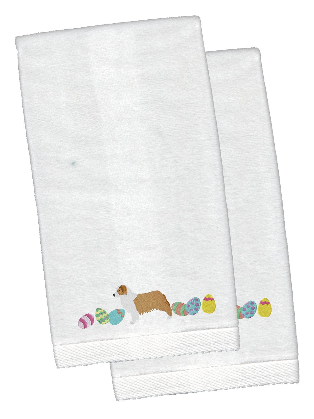 Australian Shepherd Easter White Embroidered Plush Hand Towel Set of 2 CK1601KTEMB by Caroline&#39;s Treasures