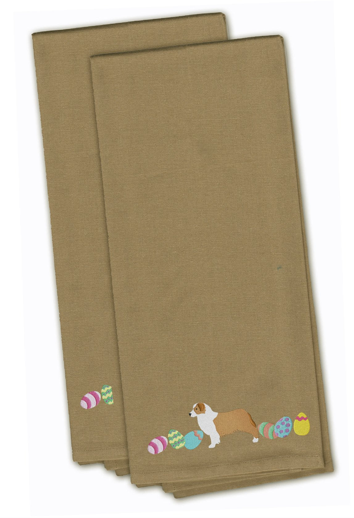 Australian Shepherd Easter Tan Embroidered Kitchen Towel Set of 2 CK1601TNTWE by Caroline&#39;s Treasures
