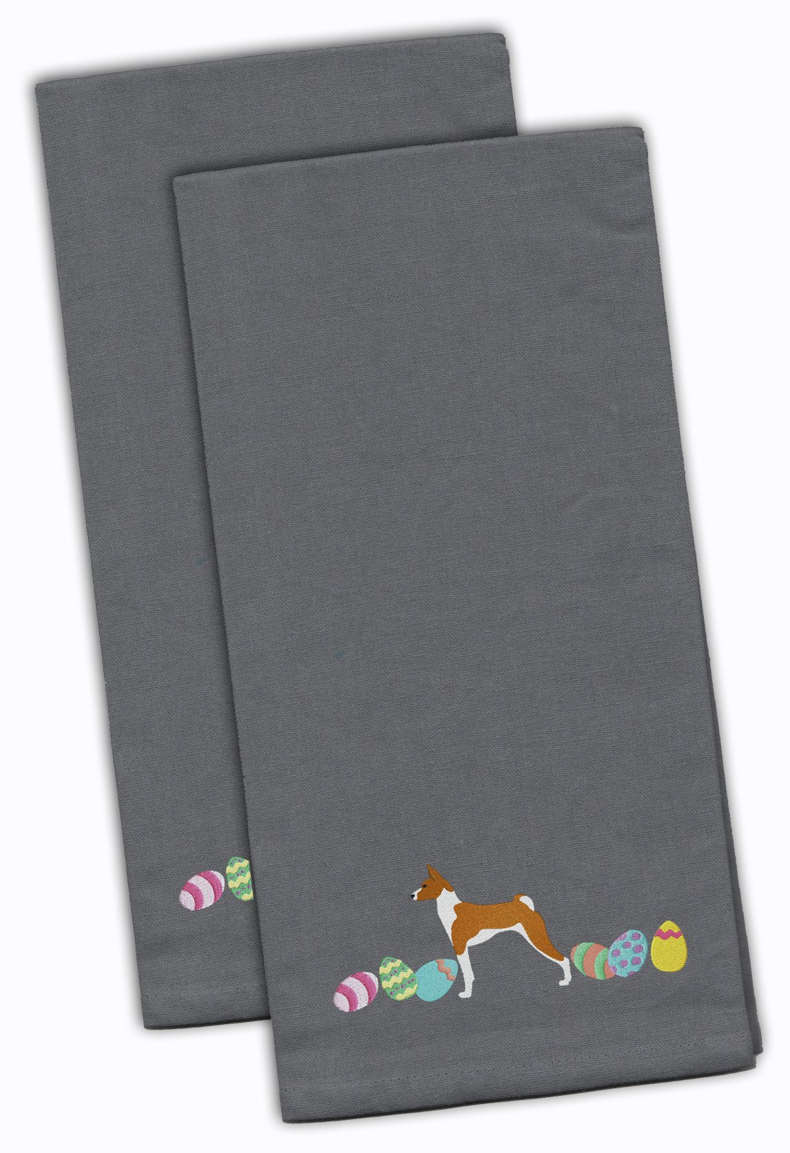 Basenji Easter Gray Embroidered Kitchen Towel Set of 2 CK1602GYTWE by Caroline&#39;s Treasures