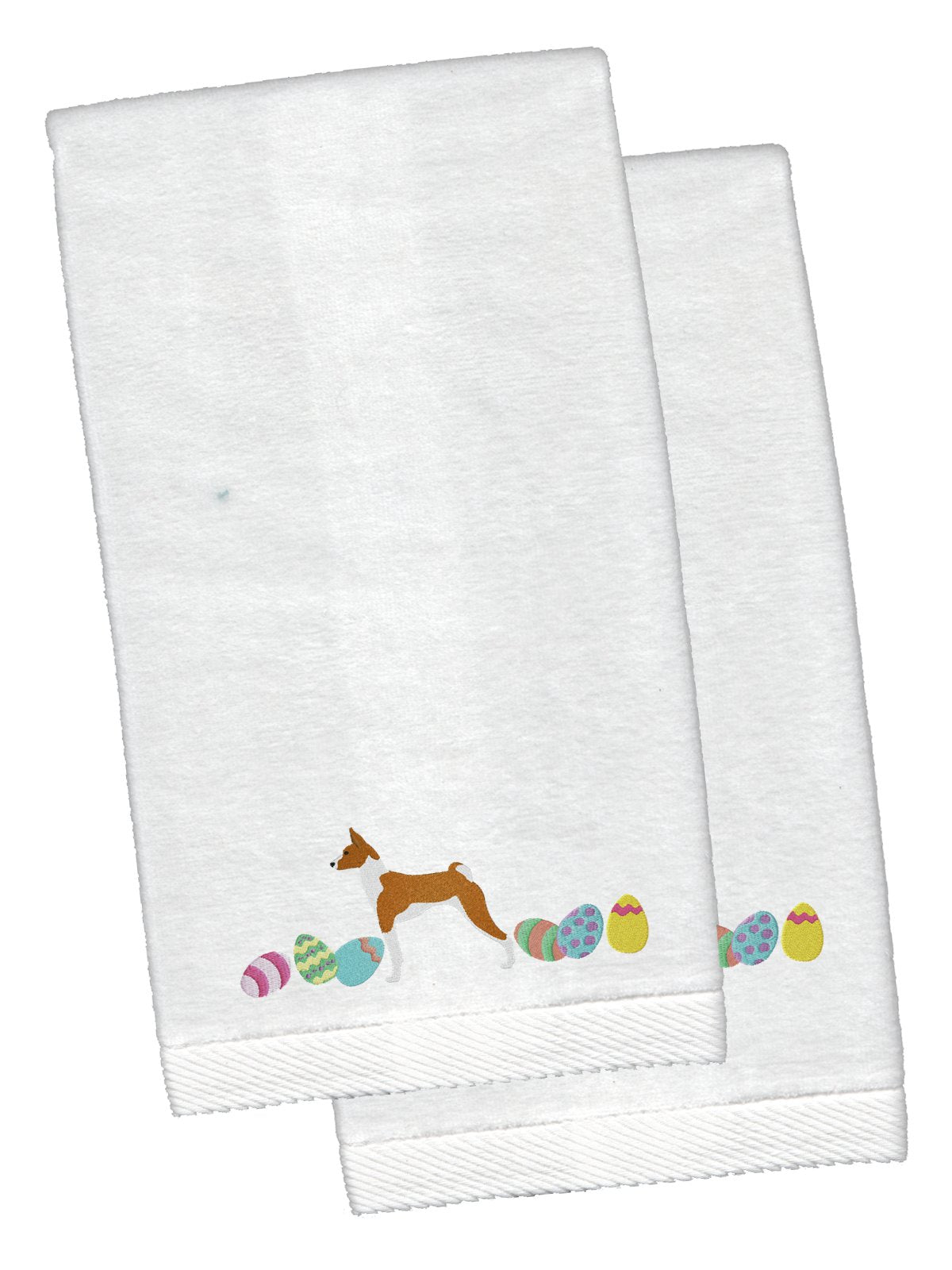 Basenji Easter White Embroidered Plush Hand Towel Set of 2 CK1602KTEMB by Caroline&#39;s Treasures