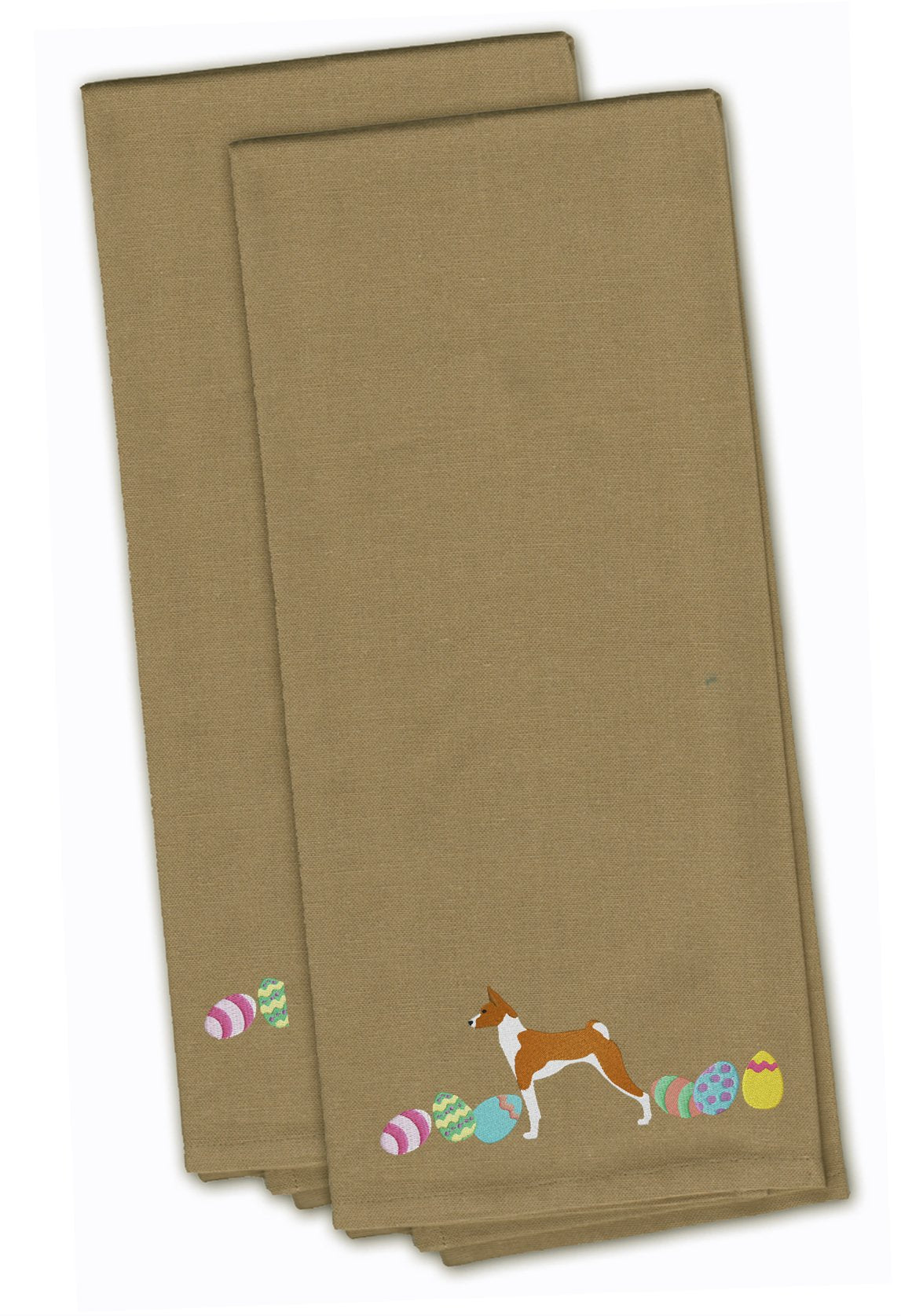 Basenji Easter Tan Embroidered Kitchen Towel Set of 2 CK1602TNTWE by Caroline&#39;s Treasures
