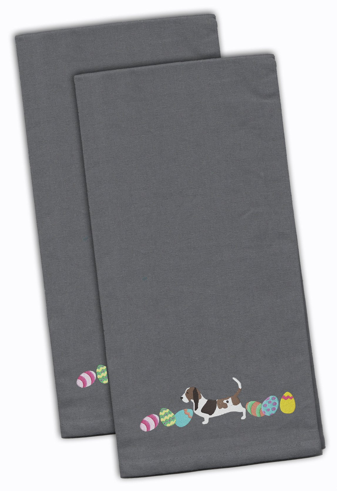 Basset Hound Easter Gray Embroidered Kitchen Towel Set of 2 CK1603GYTWE by Caroline&#39;s Treasures