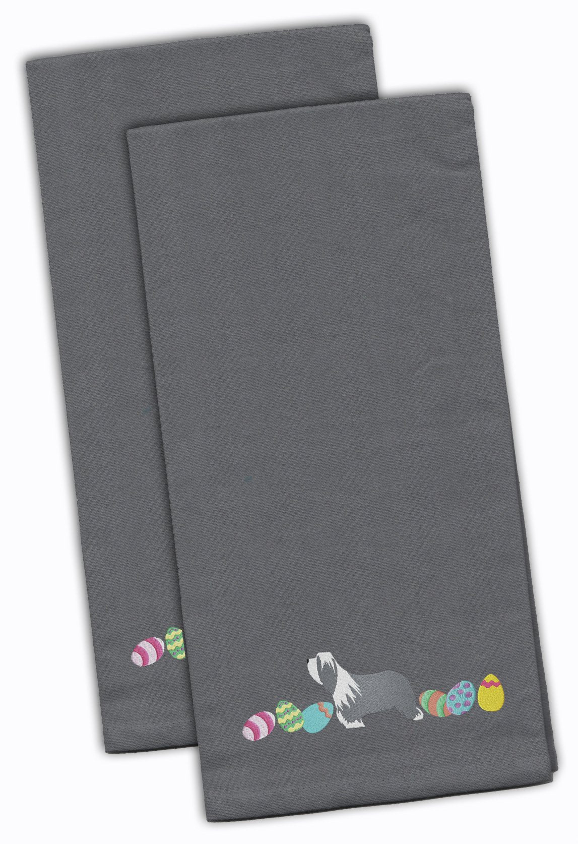 Bearded Collie Easter Gray Embroidered Kitchen Towel Set of 2 CK1605GYTWE by Caroline&#39;s Treasures