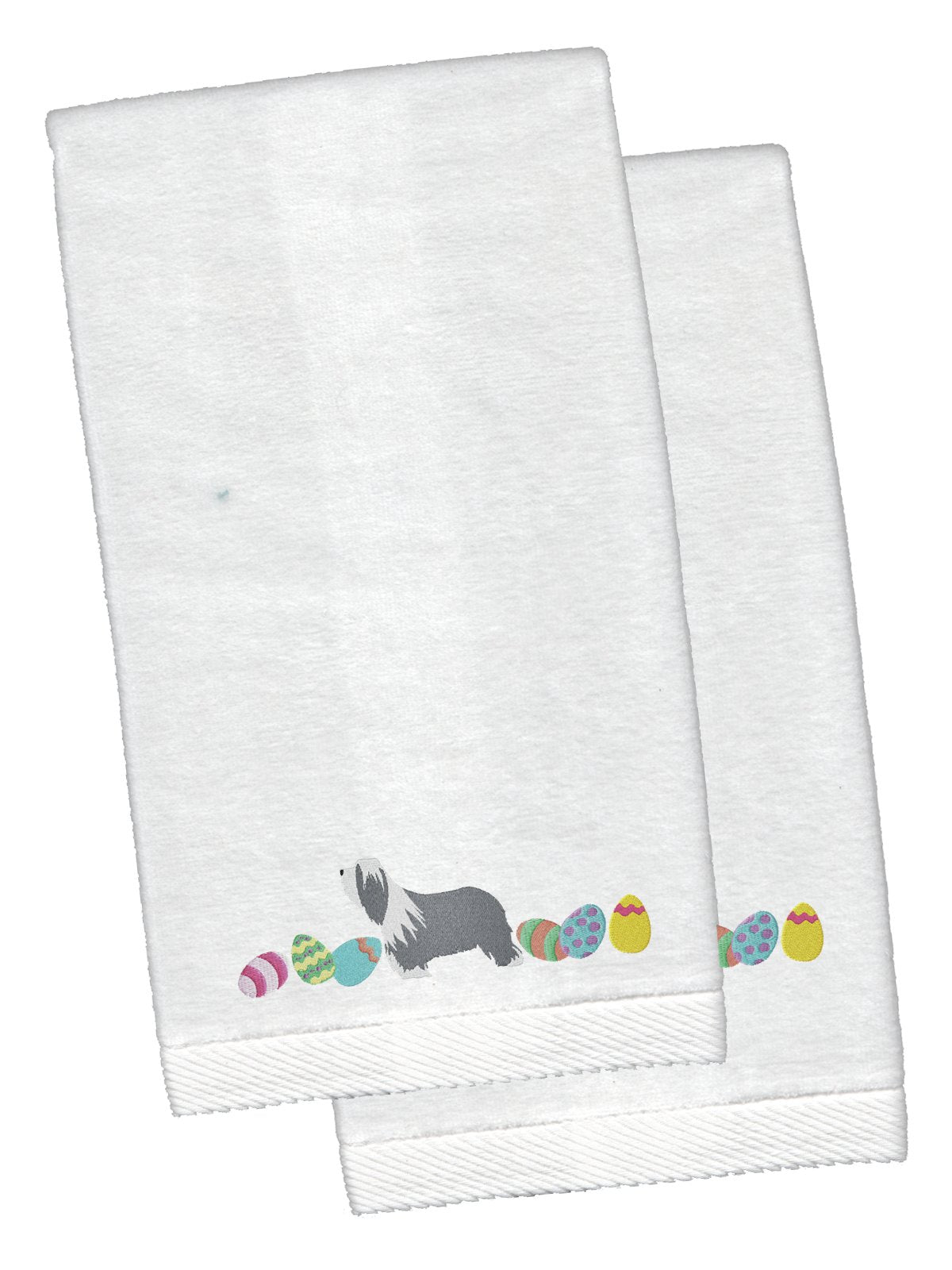 Bearded Collie Easter White Embroidered Plush Hand Towel Set of 2 CK1605KTEMB by Caroline&#39;s Treasures