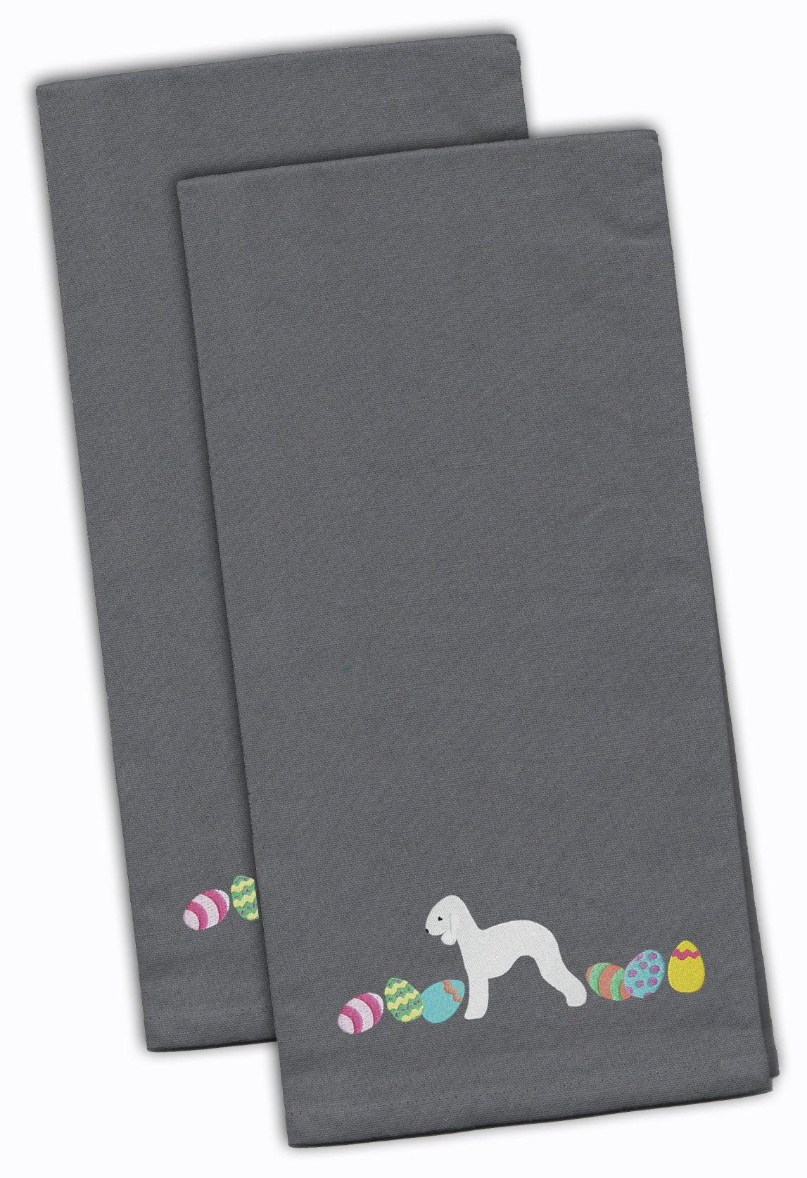 Bedlington Terrier Easter Gray Embroidered Kitchen Towel Set of 2 CK1606GYTWE by Caroline&#39;s Treasures