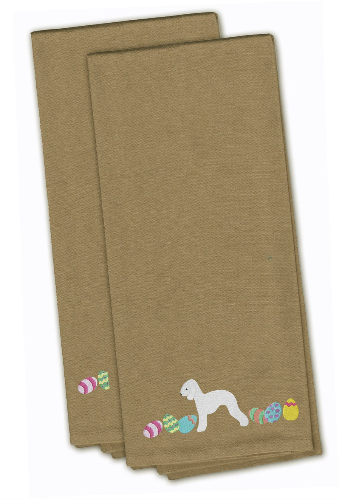 Bedlington Terrier Easter Tan Embroidered Kitchen Towel Set of 2 CK1606TNTWE by Caroline&#39;s Treasures