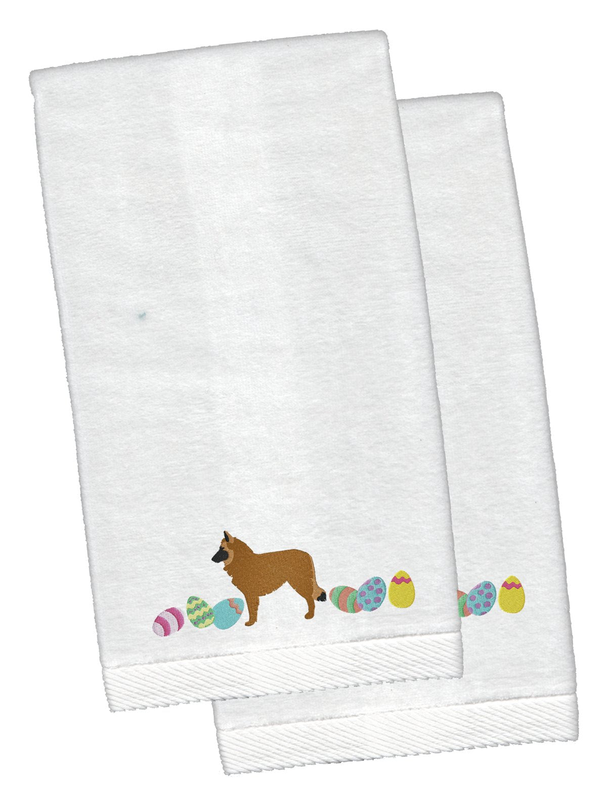 Belgian Sheepdog Easter White Embroidered Plush Hand Towel Set of 2 CK1607KTEMB by Caroline&#39;s Treasures