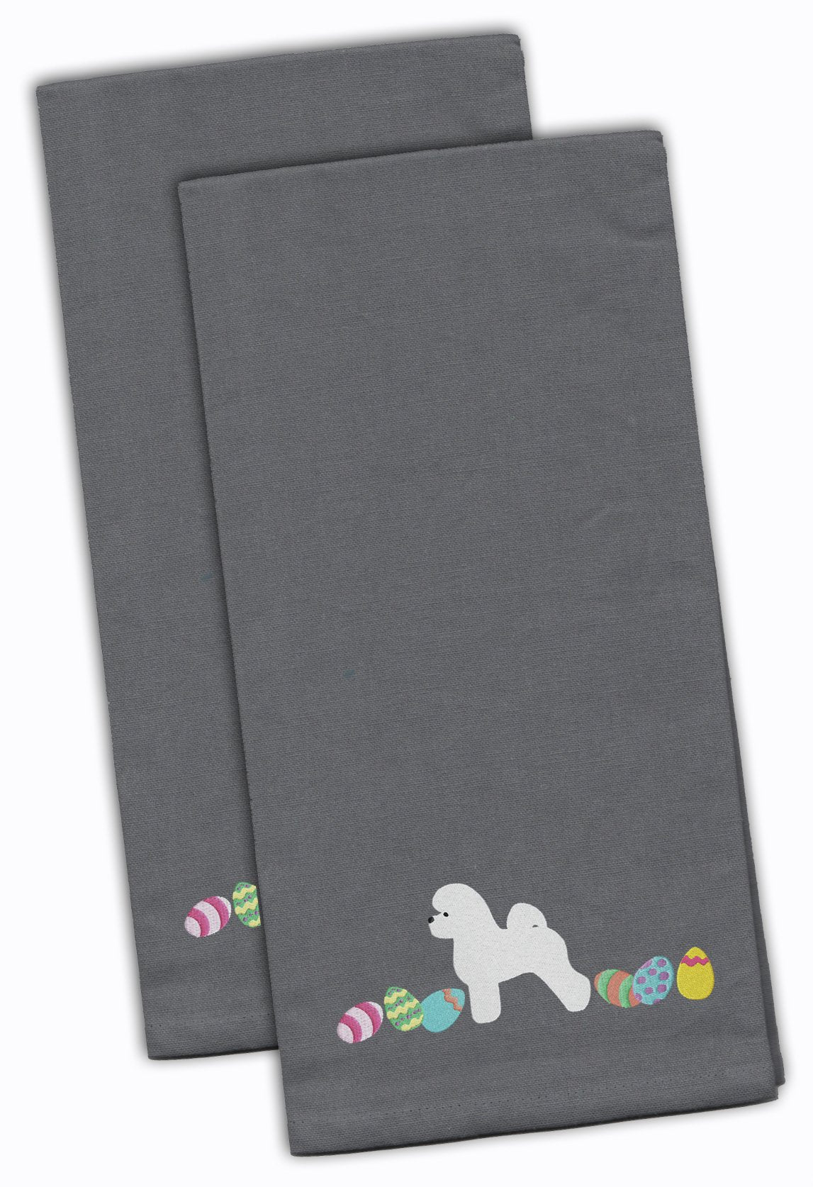Bichon Frise Easter Gray Embroidered Kitchen Towel Set of 2 CK1609GYTWE by Caroline&#39;s Treasures